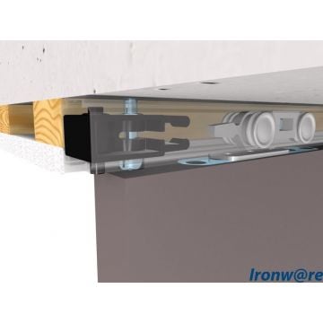 plafondhoog schuifdeursysteem ingewerkt in verlaagd plafond