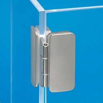 Glasdeurscharnier - OPLIGGEND - zink-aluminium legering met vernikkelde afwerking - Glasdikte tussen 5 en 8 mm - Openingshoek 260° - Voor geheel glazen contstructies - Opleg 3 of 6